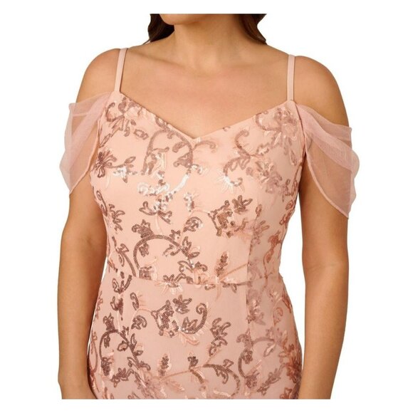 Adrianna Papell Womens Plus Off The Shoulder Mermaid Dress RoseGold Size 20W NWT - Picture 4 of 7